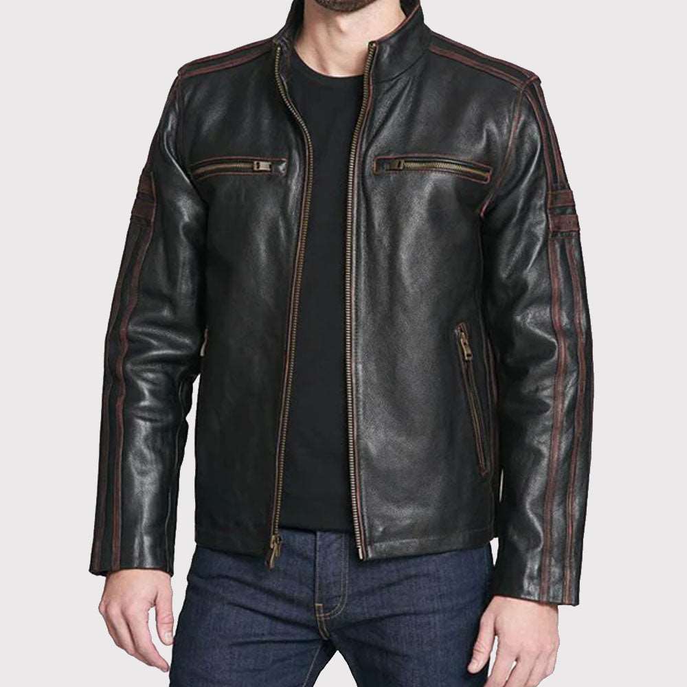 Black Rivet Antique Style Leather Jacket - AMSEL LEATHERS