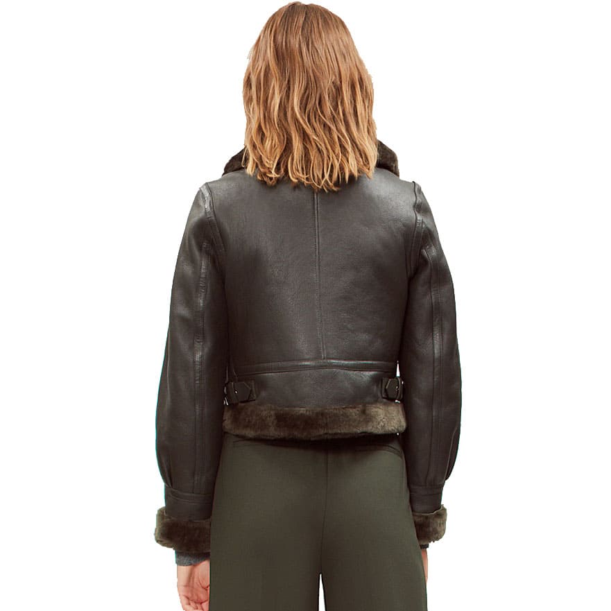 Women's Black Shearling Bomber Leather Jacket - AMSEL LEATHERS