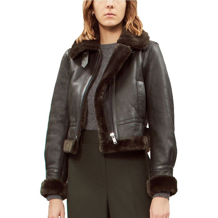 Women's Black Shearling Bomber Leather Jacket - AMSEL LEATHERS