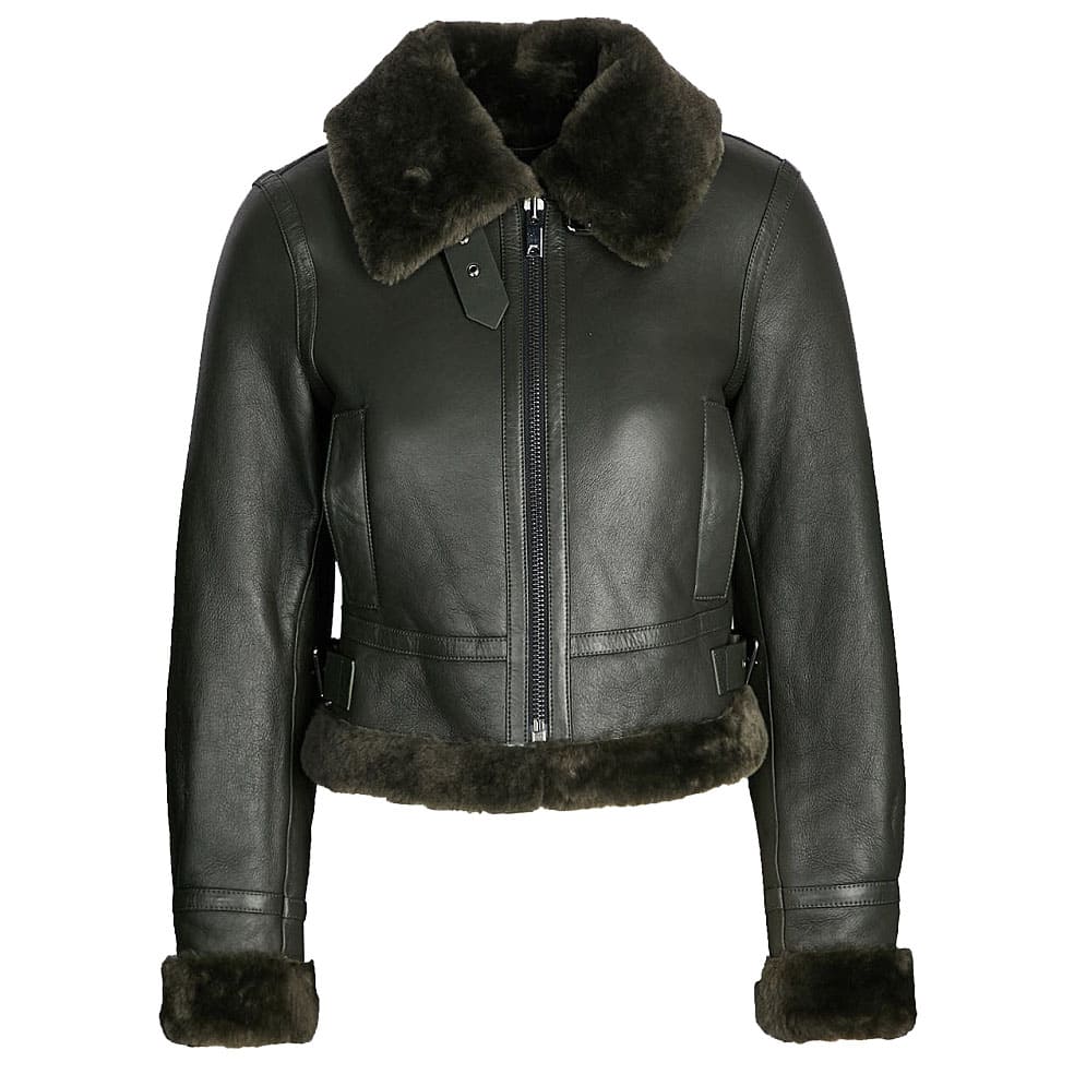 Women's Black Shearling Bomber Leather Jacket - AMSEL LEATHERS