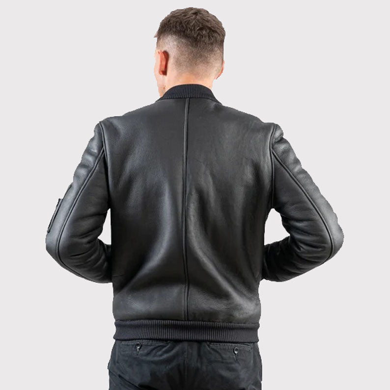 Black Sheepskin Bomber Jacket for Men - AMSEL LEATHERS