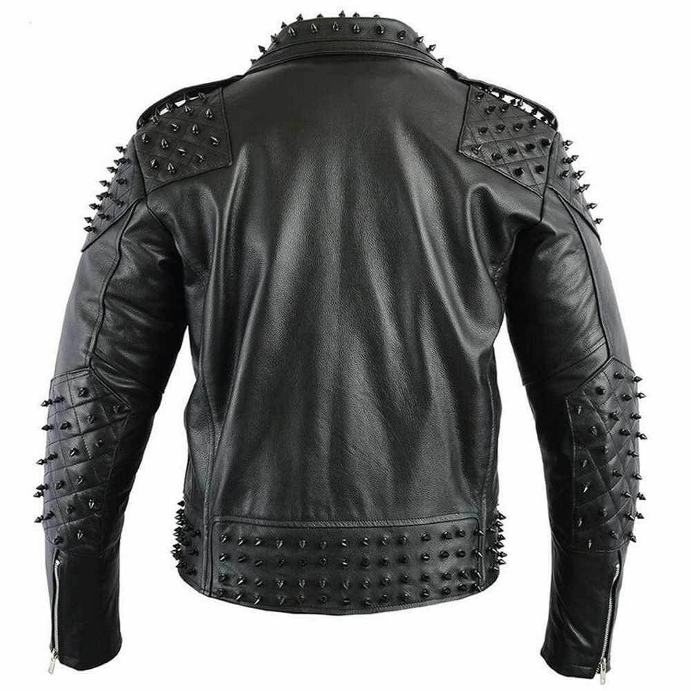 Men's Black Punk Studded Biker Leather Jacket - AMSEL LEATHERS