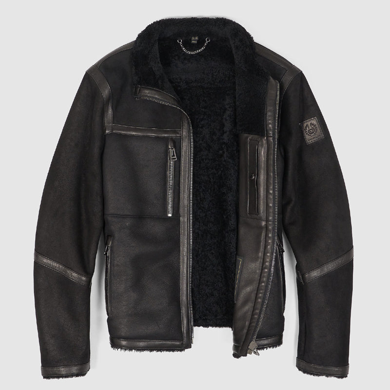 Black Tundra Shearling Motorcycle Jacket - AMSEL LEATHERS