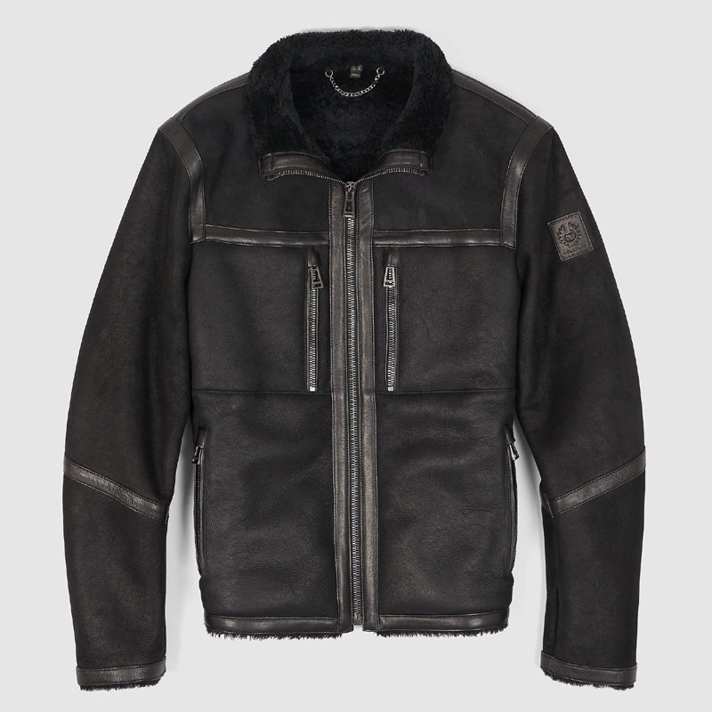 Black Tundra Shearling Motorcycle Jacket - AMSEL LEATHERS