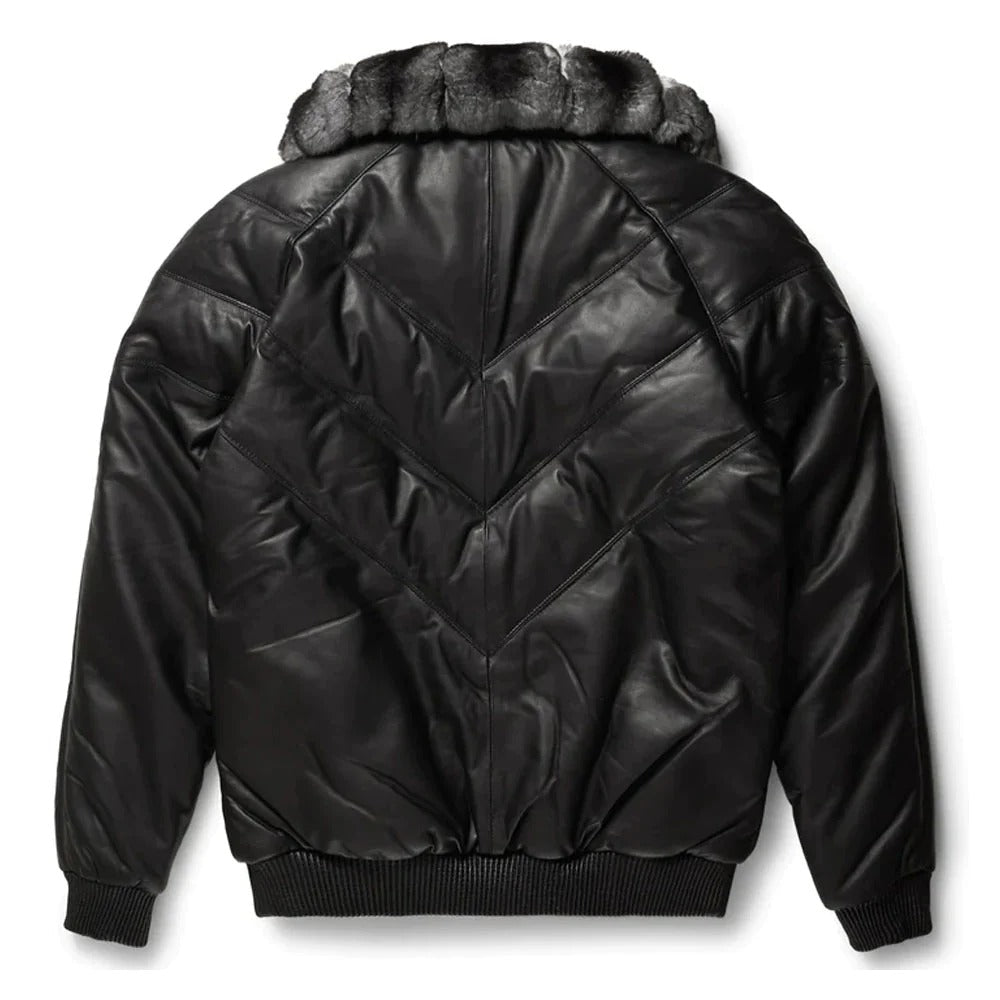 Black V-Bomber Leather Jacket - AMSEL LEATHERS