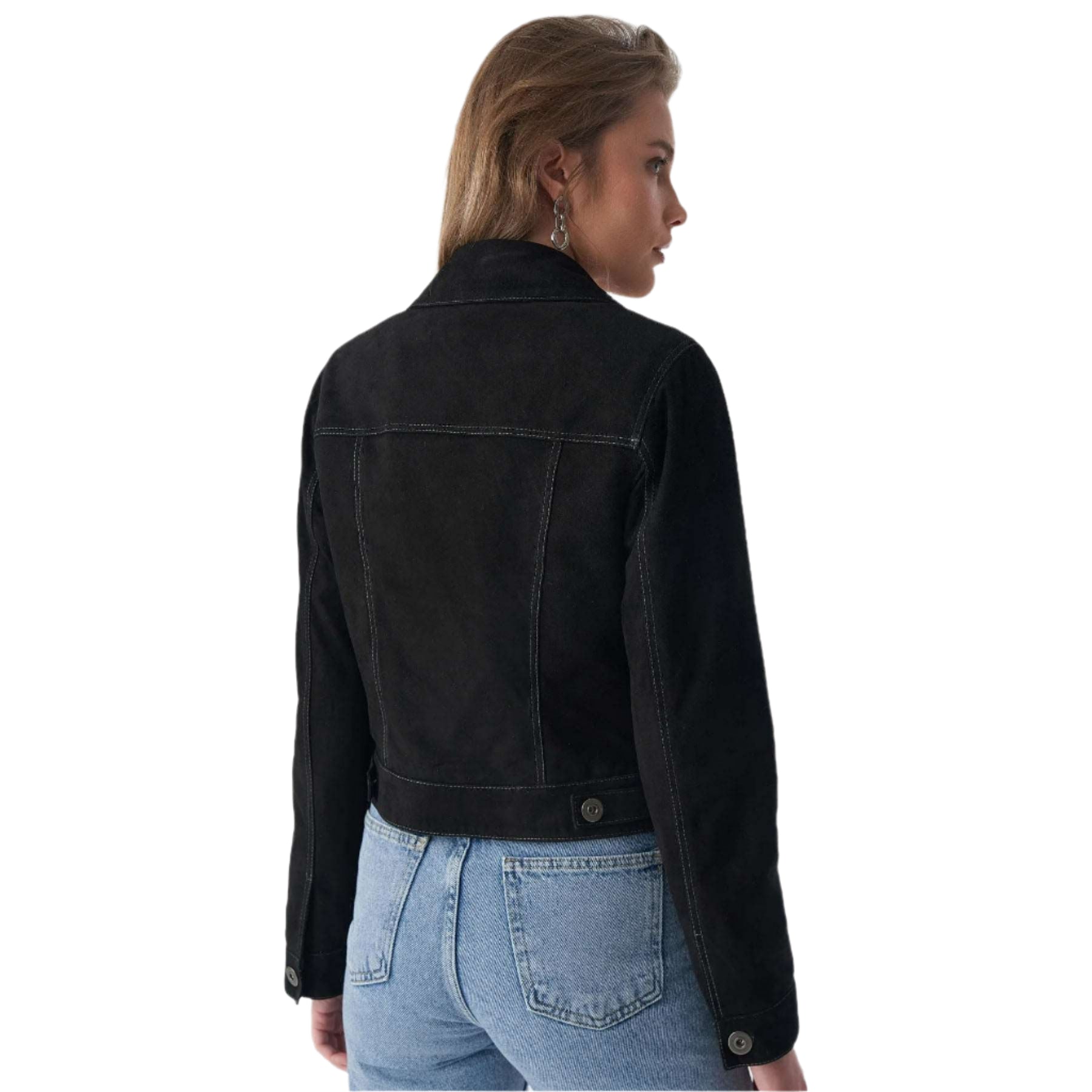 Black Women's Western Suede Leather Jacket - AMSEL LEATHERS