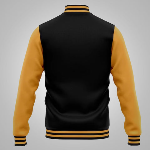 Mens Baseball Style Black and Yellow Varsity Jacket