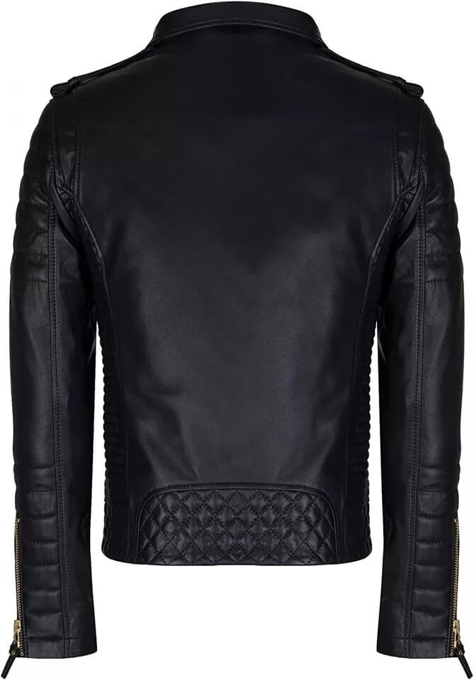 Men’s Black Leather Cafe Racer Quilted Biker Jacket - AMSEL LEATHERS