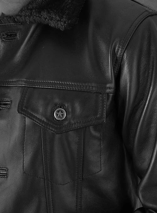 Black Sherpa Leather Jacket - AMSEL LEATHERS