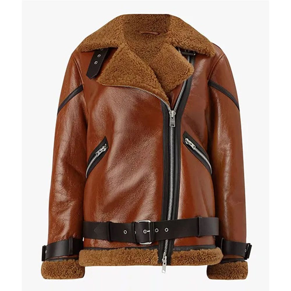 Blanche Rusty Brown Oversized Shearling Jacket - AMSEL LEATHERS