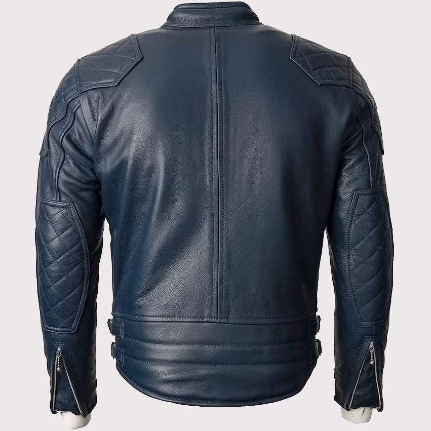 Blue Motorcycle Leather Jacket for Men - Gold Top - AMSEL LEATHERS