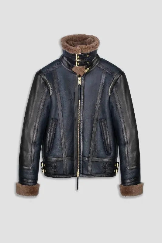 Men's Blue Sheepskin Shearling Leather Jacket Amsel Leathers