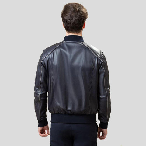 mens black leather jacket smooth finish close up
