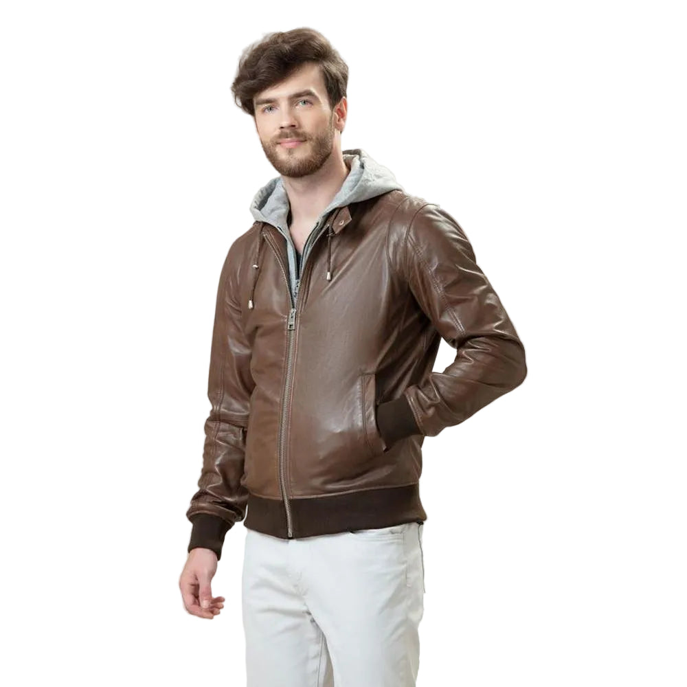 men's black lambskin leather bomber jacket orion side angle