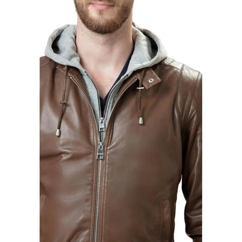 men's black lambskin leather bomber jacket orion back view