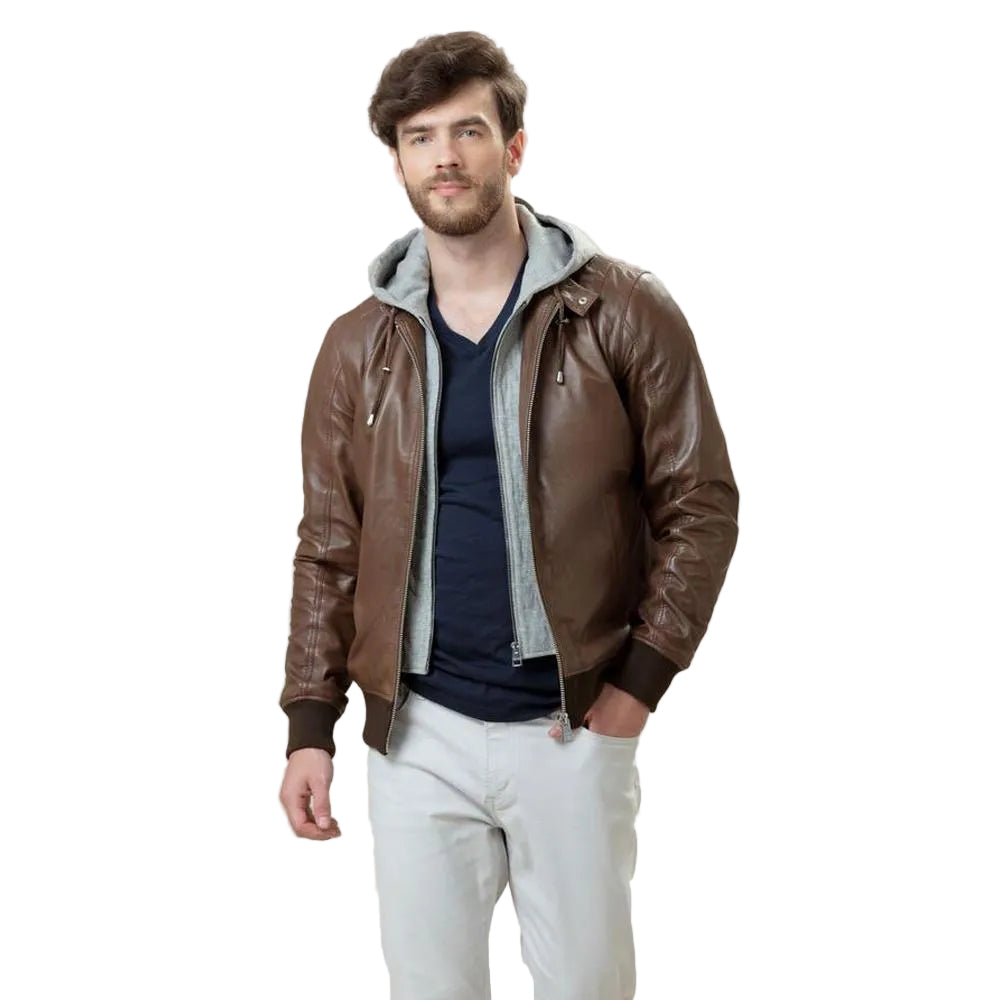 men's black lambskin leather bomber jacket orion front view