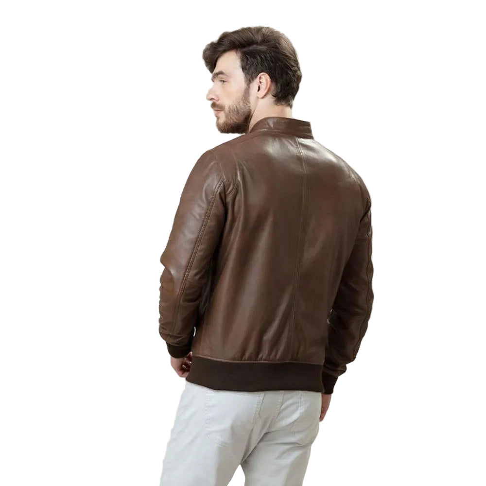 men's black lambskin leather bomber jacket orion detail close up