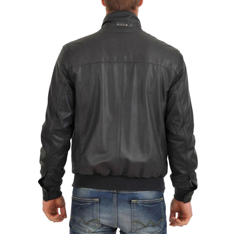 • high neck leather bomber collar detail
