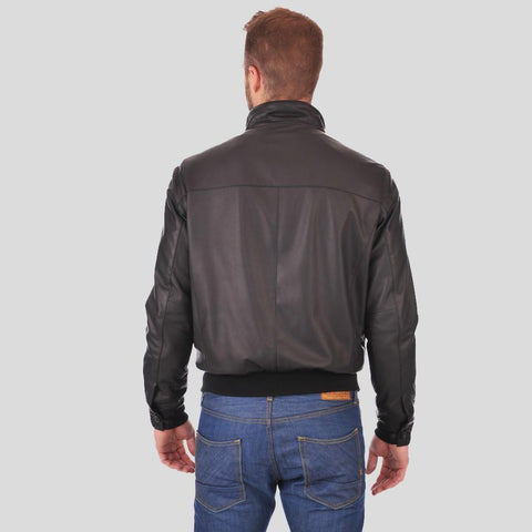 • band collar bomber jacket detail close up
