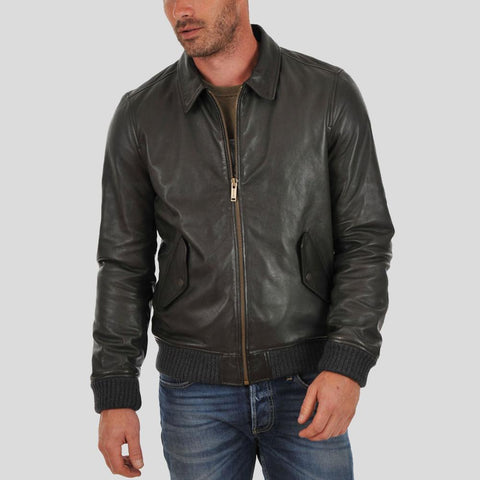 • black bomber leather jacket mens front view
