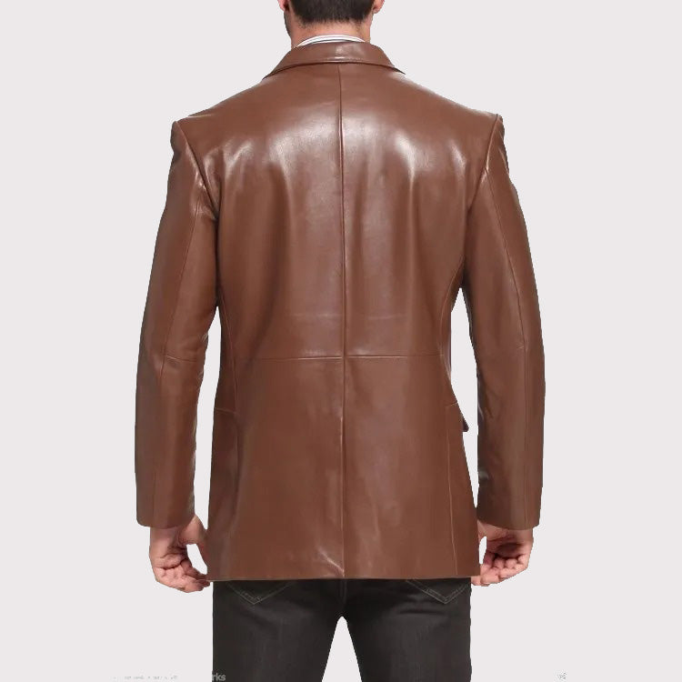 Branded Brown Lambskin Leather Blazer for Men - AMSEL LEATHERS