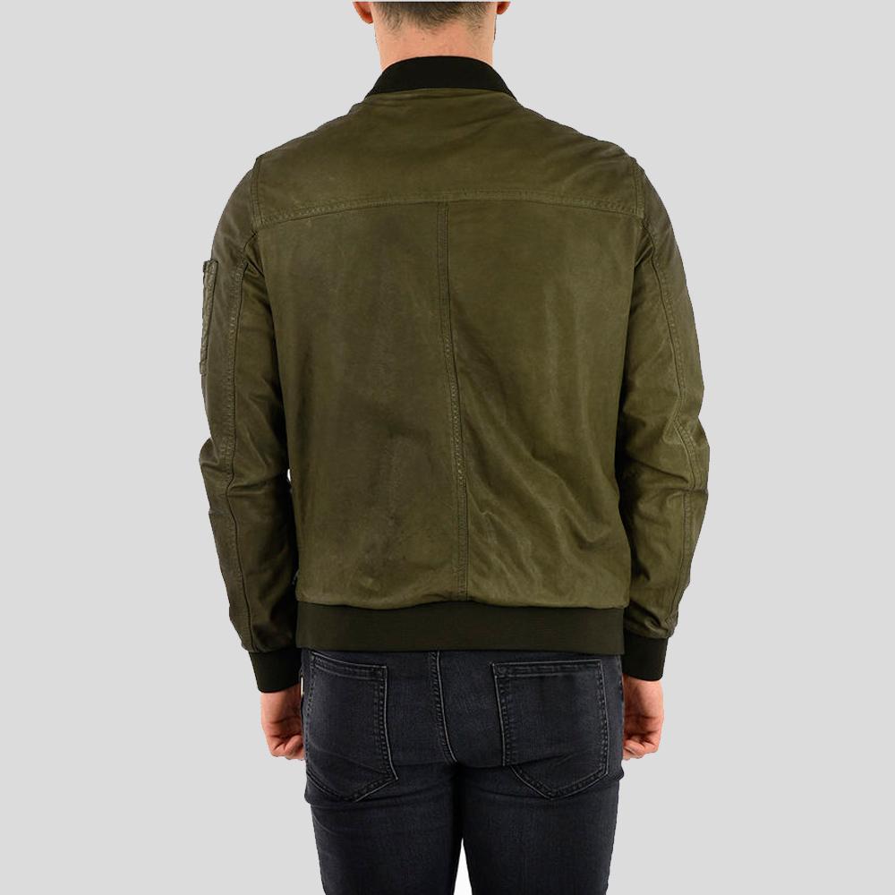 men's green suede leather jacket garrick side angle