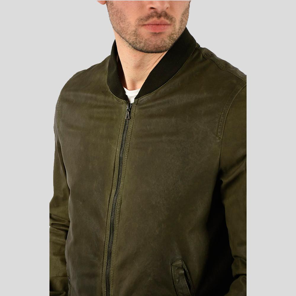 men's green suede leather jacket garrick back view