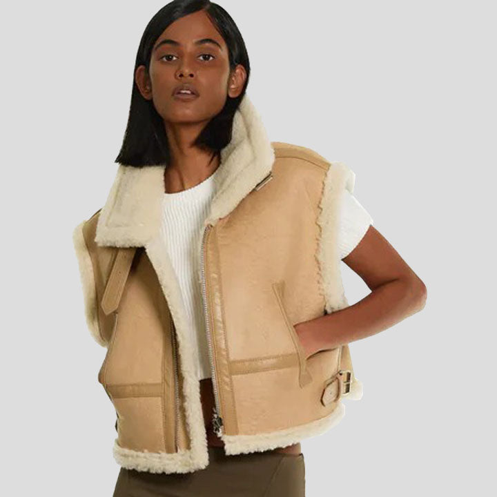 Stylish Brown B3 Sheepskin Aviator Leather Vest - AMSEL LEATHERS