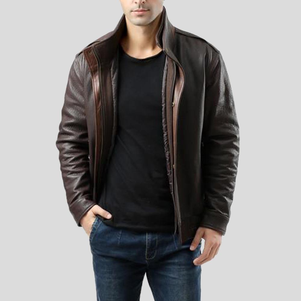 men's black lambskin leather bomber jacket jasper side angle