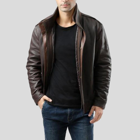 men's black lambskin leather bomber jacket jasper side angle
