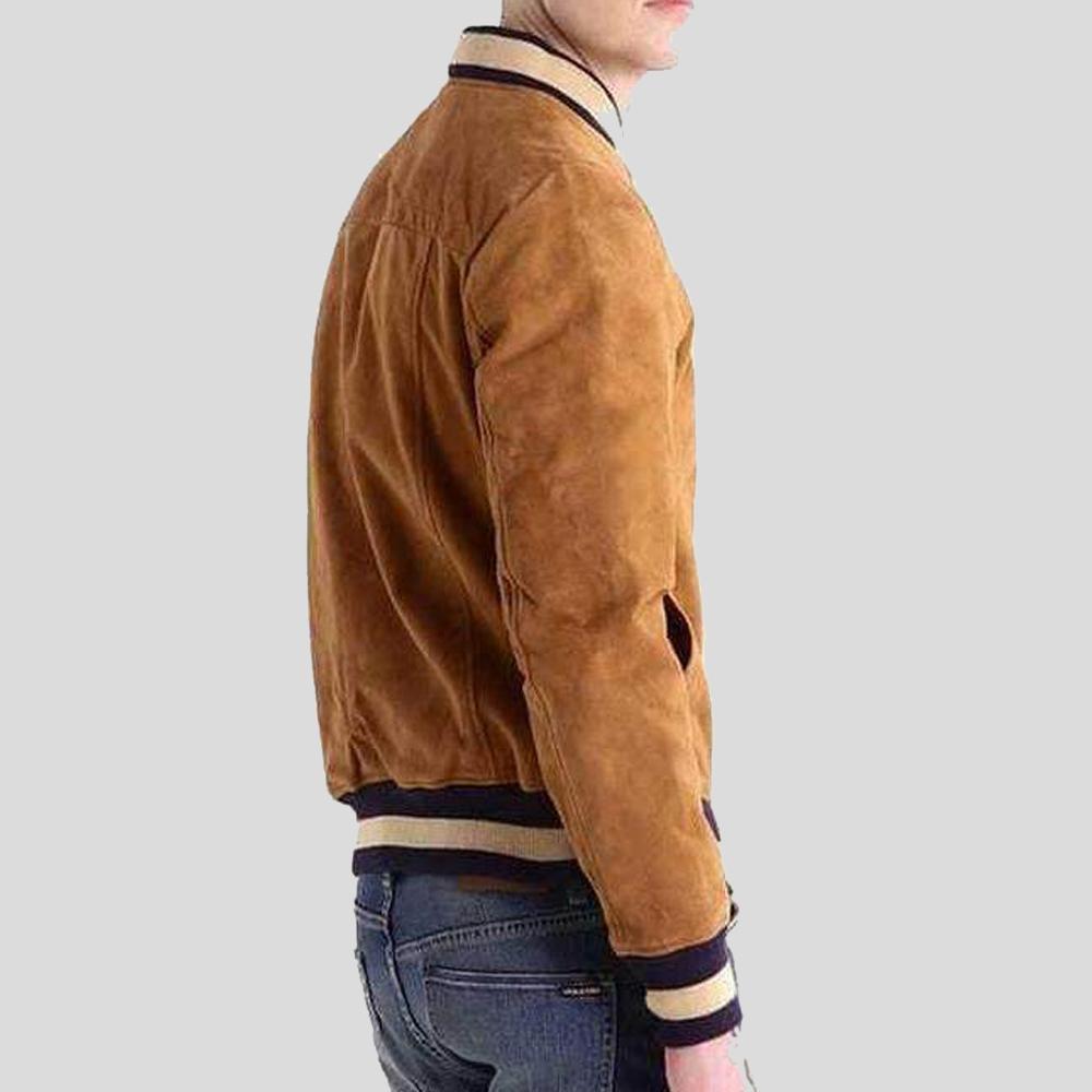 • suede texture detail bomber jacket close up
