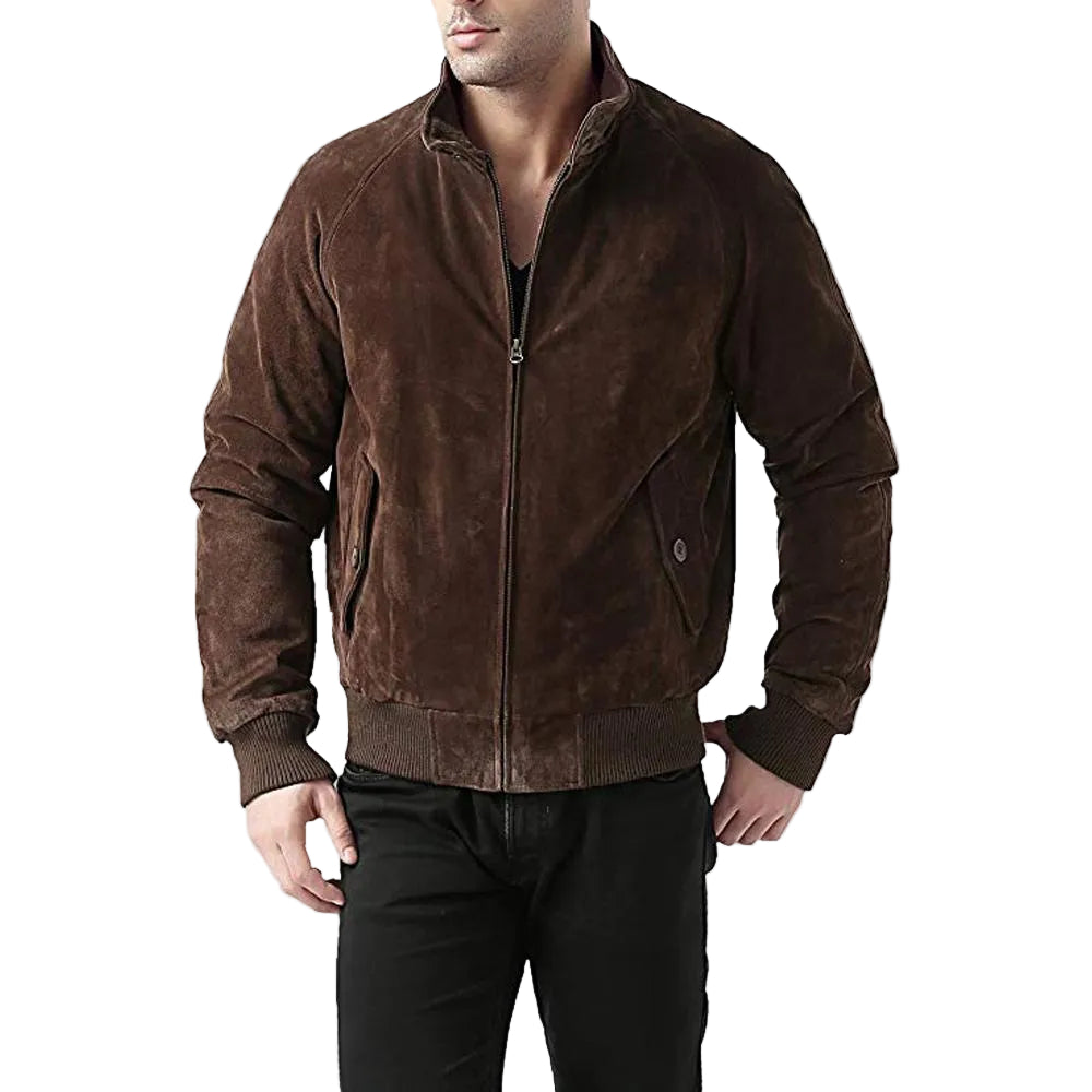 men's black lambskin suede jacket conrad front view
