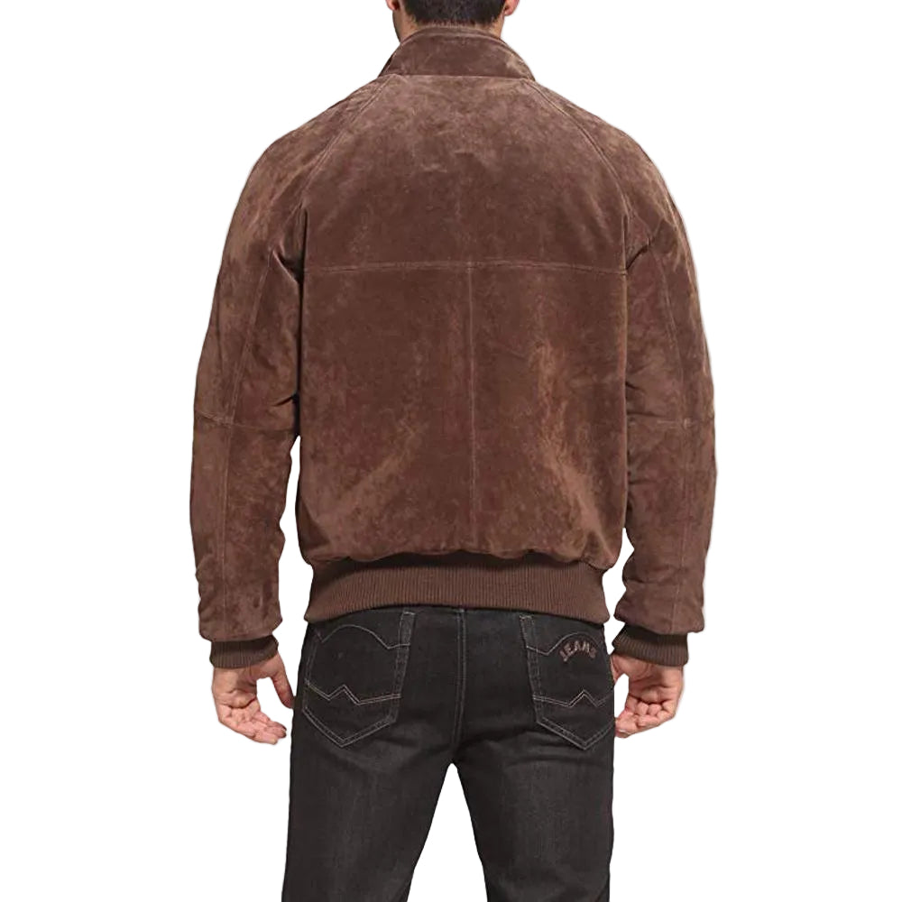 men's black lambskin suede jacket conrad back view