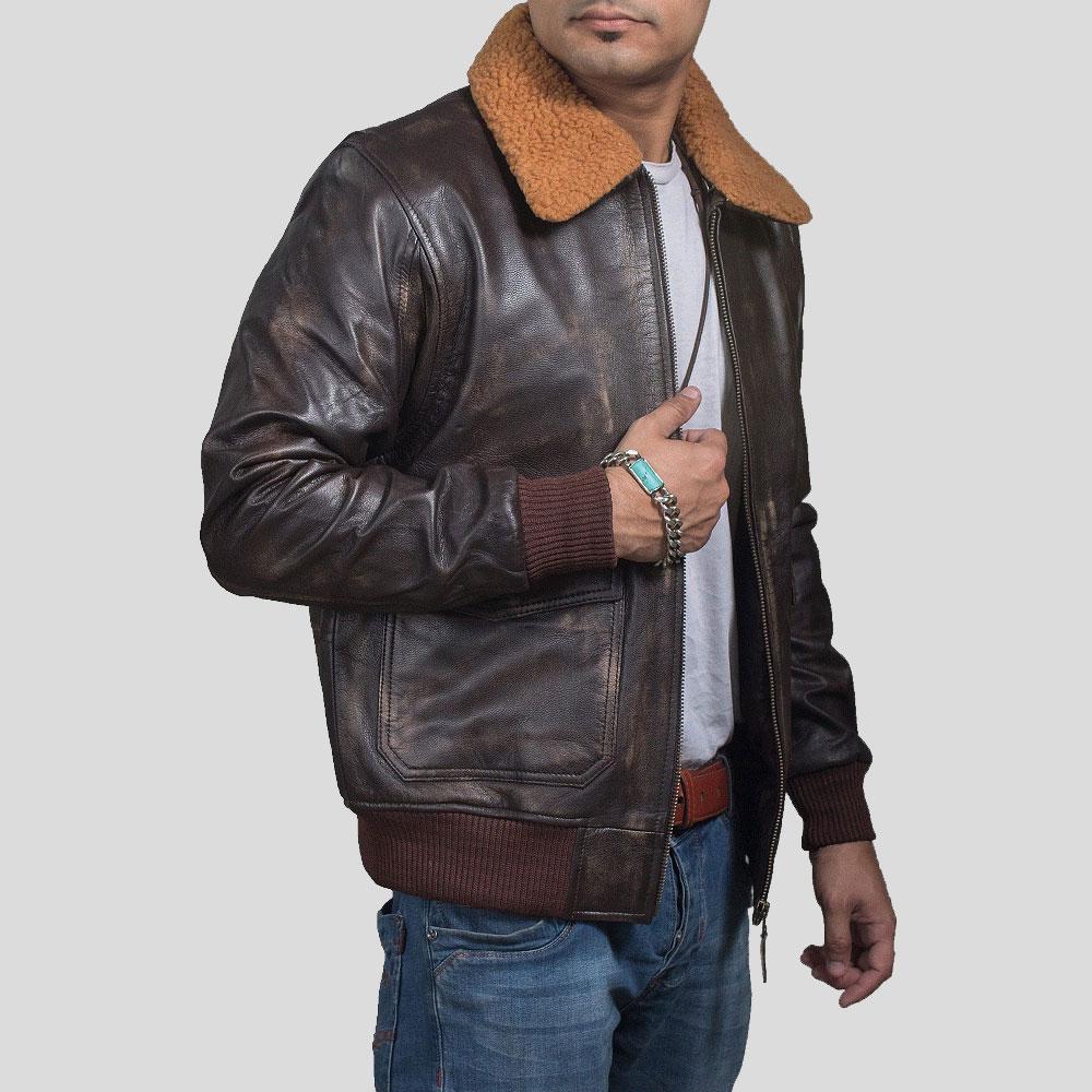 men's black lambskin leather bomber jacket evren back view