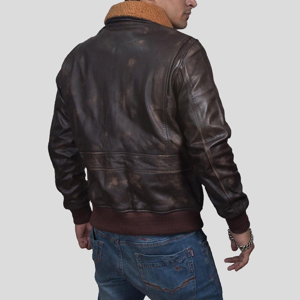 men's black lambskin leather bomber jacket evren side angle