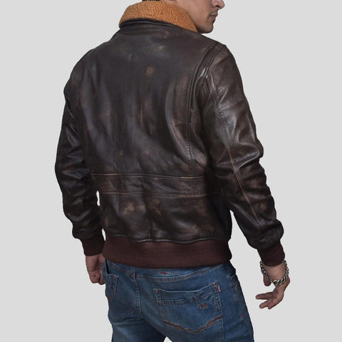 men's black lambskin leather bomber jacket evren side angle