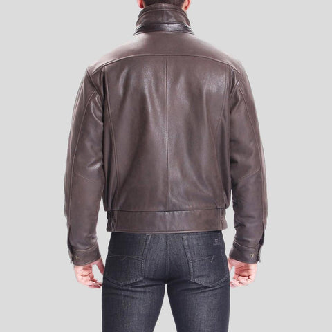 men's black distressed lambskin leather bomber jacket dorian back view