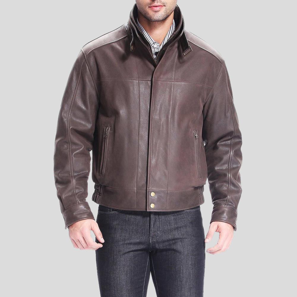 men's black distressed lambskin leather bomber jacket dorian texture detail