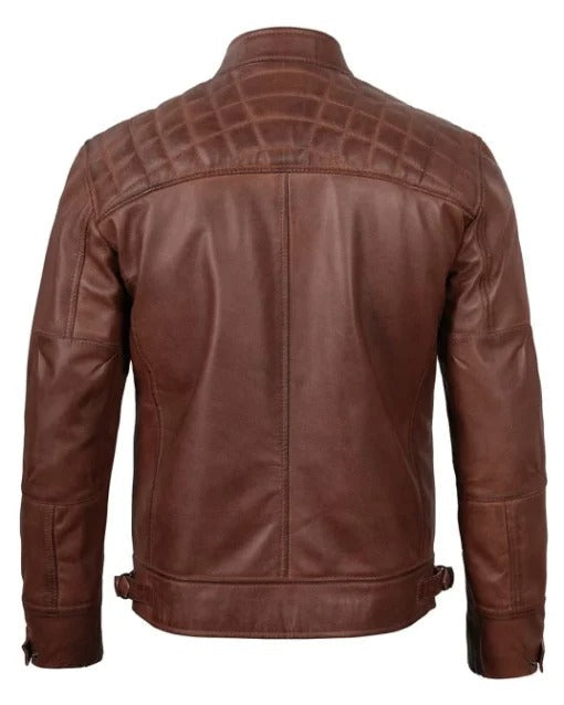 Brown Cafe Racer Quilted Leather Jacket - AMSEL LEATHERS