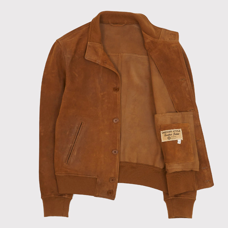 Brown Cowboy Style Harrington Leather Jacket - AMSEL LEATHERS