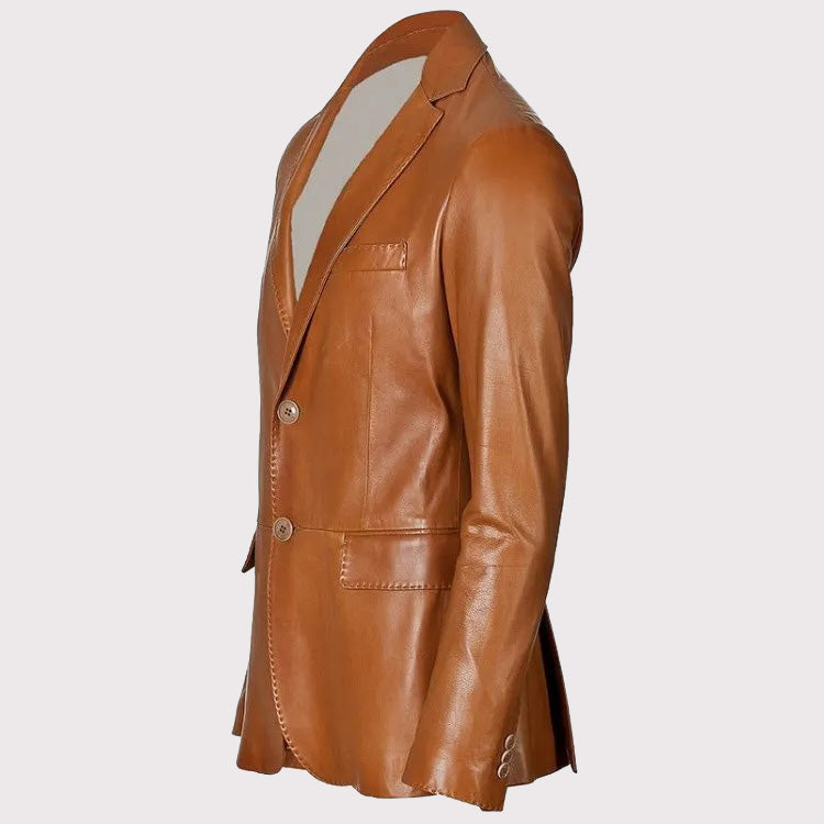 Brown Lambskin Leather Blazer Coat for Men - AMSEL LEATHERS