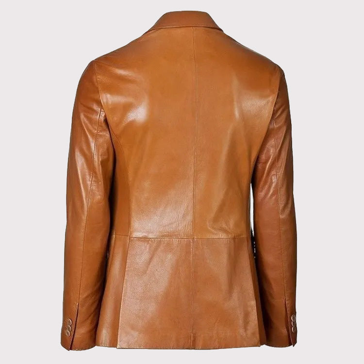 Brown Lambskin Leather Blazer Coat for Men - AMSEL LEATHERS