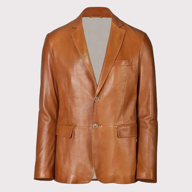 Brown Lambskin Leather Blazer Coat for Men - AMSEL LEATHERS