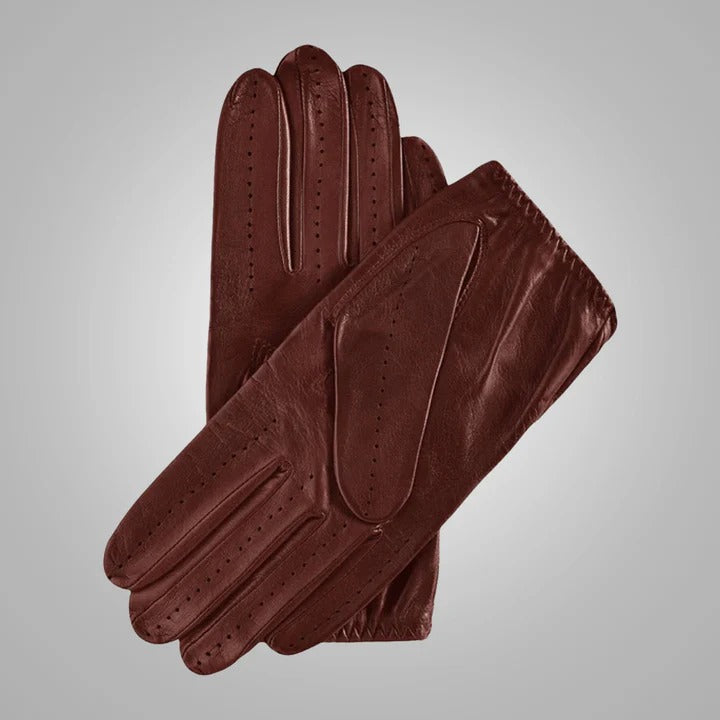 Brown Lambskin Leather Driving Gloves - AMSEL LEATHERS