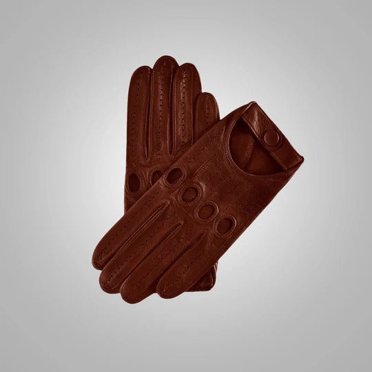 Brown Lambskin Leather Driving Gloves - AMSEL LEATHERS