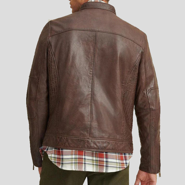 Brown Leather Moto Biker Jacket For Men - AMSEL LEATHERS