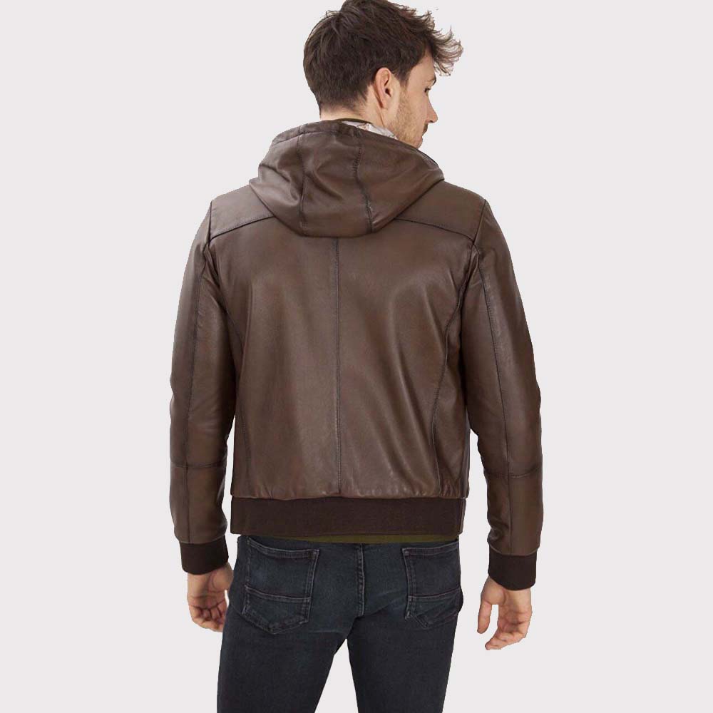 Men's Brown Hooded Leather Jacket - AMSEL LEATHERS