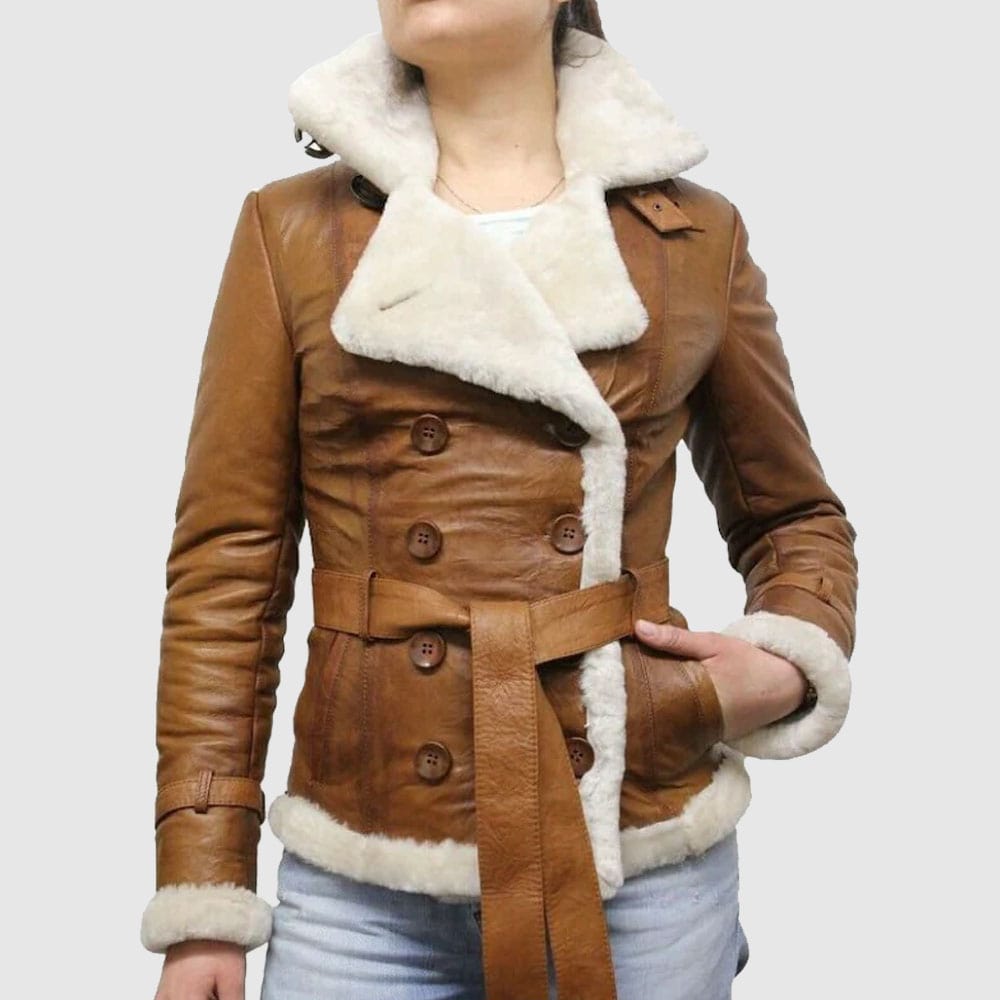 Brown Pilot Aviator Shearling Leather Jacket for Women - AMSEL LEATHERS