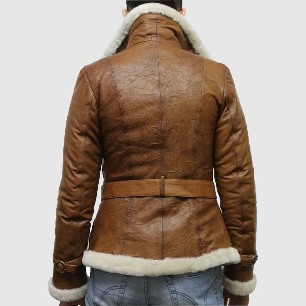 Brown Pilot Aviator Shearling Leather Jacket for Women - AMSEL LEATHERS