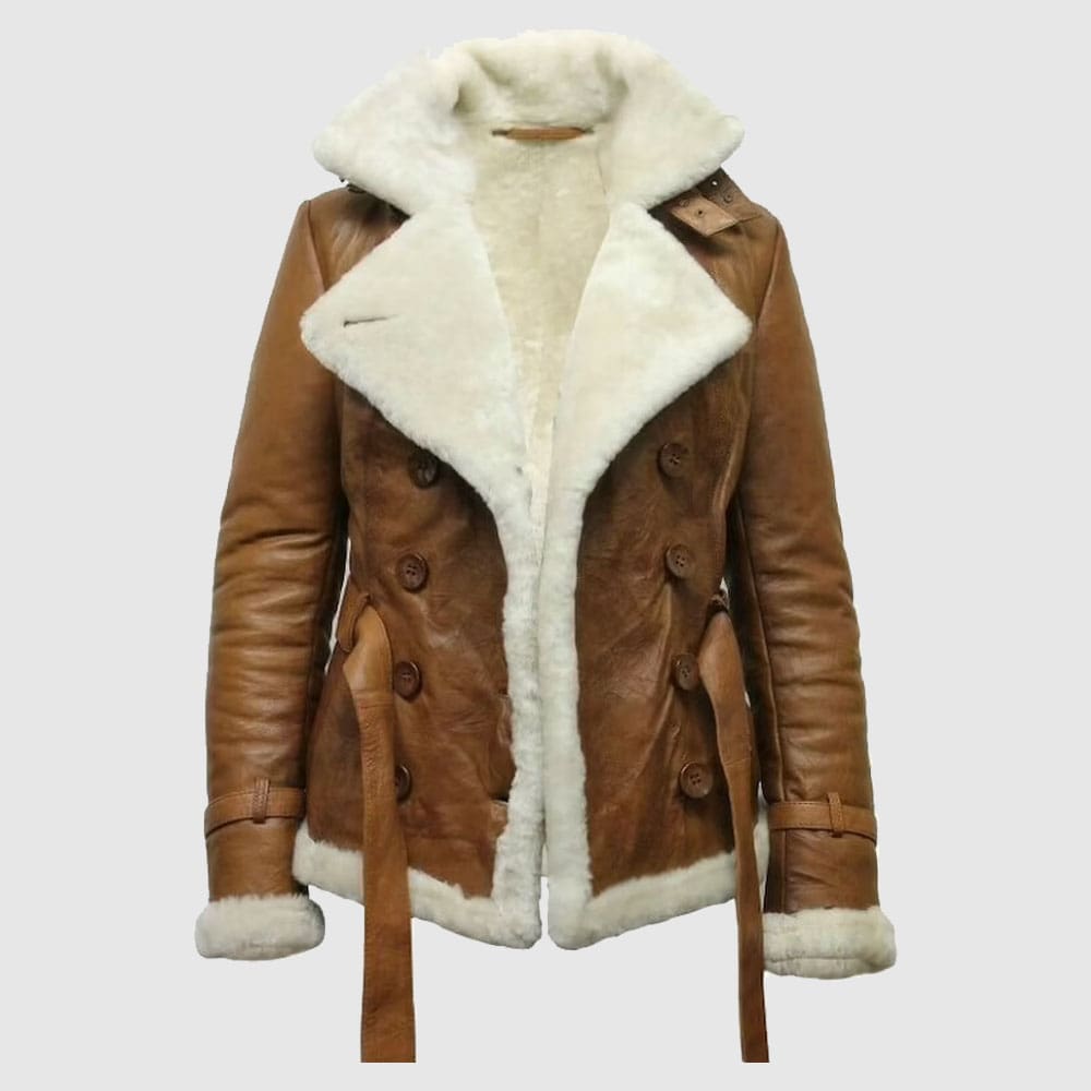 Brown Pilot Aviator Shearling Leather Jacket for Women - AMSEL LEATHERS